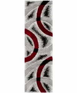 Well Woven Oahu Red Modern Geometric 3D Textured Shag Rug