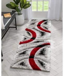 Well Woven Oahu Red Modern Geometric 3D Textured Shag Rug