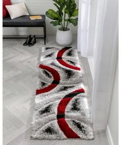 Well Woven Oahu Red Modern Geometric 3D Textured Shag Rug