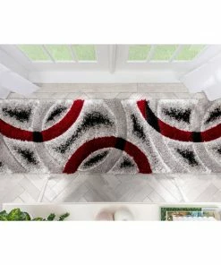 Well Woven Oahu Red Modern Geometric 3D Textured Shag Rug