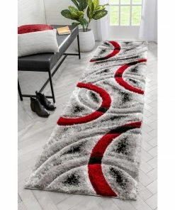 Well Woven Oahu Red Modern Geometric 3D Textured Shag Rug