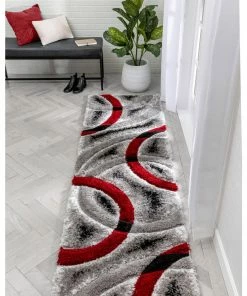 Well Woven Oahu Red Modern Geometric 3D Textured Shag Rug