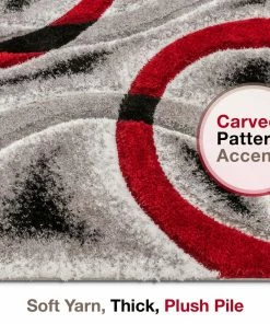 Well Woven Oahu Red Modern Geometric 3D Textured Shag Rug