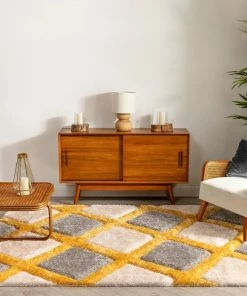 Well Woven Posh Yellow Modern Geometric 3D Textured Shag Rug By Chill Rugs