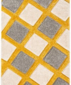 Well Woven Posh Yellow Modern Geometric 3D Textured Shag Rug By Chill Rugs