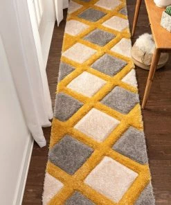 Well Woven Posh Yellow Modern Geometric 3D Textured Shag Rug By Chill Rugs