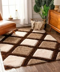 Well Woven Posh Brown Modern Geometric 3D Textured Shag Rug By Chill Rugs