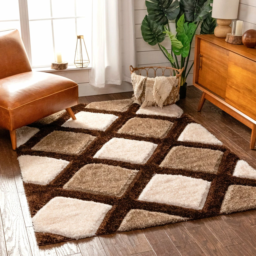 Well Woven Posh Brown Modern Geometric 3D Textured Shag Rug By Chill Rugs 2 Well Woven Posh Brown Modern Geometric 3D Textured Shag Rug By Chill Rugs