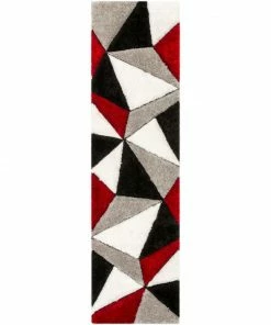 Well Woven Venice Red Modern Geometric 3D Textured Shag Rug