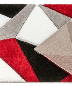 Well Woven Venice Red Modern Geometric 3D Textured Shag Rug