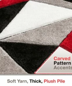 Well Woven Venice Red Modern Geometric 3D Textured Shag Rug