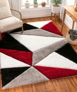 Well Woven Venice Red Modern Geometric 3D Textured Shag Rug