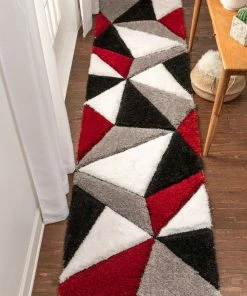 Well Woven Venice Red Modern Geometric 3D Textured Shag Rug