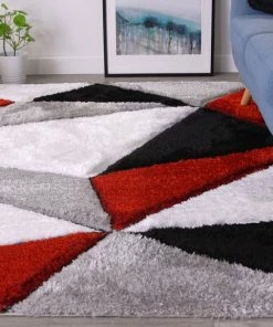 Well Woven Venice Red Modern Geometric 3D Textured Shag Rug