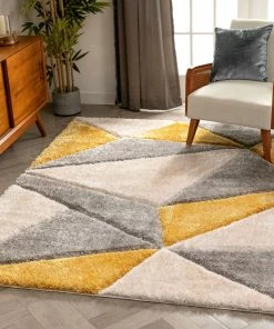 Well Woven Venice Yellow Modern Geometric 3D Textured Shag Rug By Chill Rugs