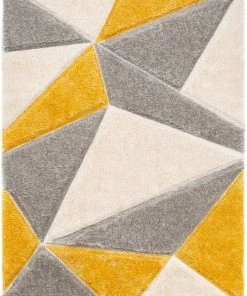 Well Woven Venice Yellow Modern Geometric 3D Textured Shag Rug By Chill Rugs