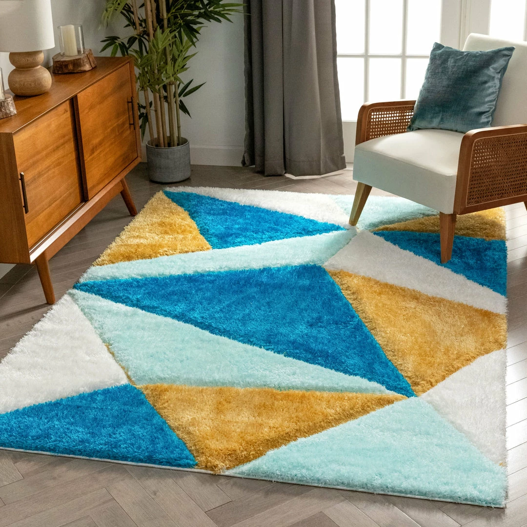 Well Woven Venice Blue Modern Geometric 3D Textured Shag Rug 2 Well Woven Venice Blue Modern Geometric 3D Textured Shag Rug