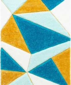 Well Woven Venice Blue Modern Geometric 3D Textured Shag Rug