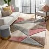 Well Woven Venice Modern Geometric Triangle Pattern Shag Grey Blush 3D Textured Thick & Soft Shag Rug