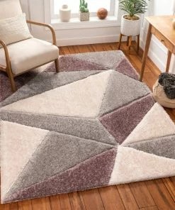 Well Woven Venice Purple Modern Geometric 3D Textured Shag Rug By Chill Rugs