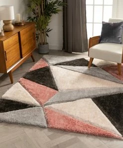 Well Woven Venice Blush Modern Geometric 3D Textured Shag Rug