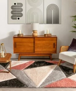 Well Woven Venice Blush Modern Geometric 3D Textured Shag Rug