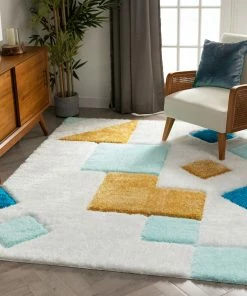 Well Woven Teahupo Blue Modern Geometric 3D Textured Shag Rug