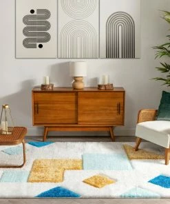 Well Woven Teahupo Blue Modern Geometric 3D Textured Shag Rug