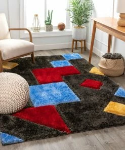 Well Woven Teahupo Black Modern Geometric 3D Textured Shag Rug By Chill Rugs