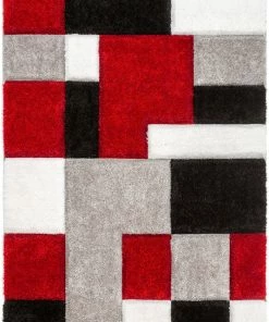 Well Woven Escondido Red Modern Geometric 3D Textured Shag Rug