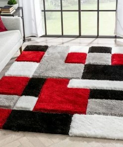 Well Woven Escondido Red Modern Geometric 3D Textured Shag Rug