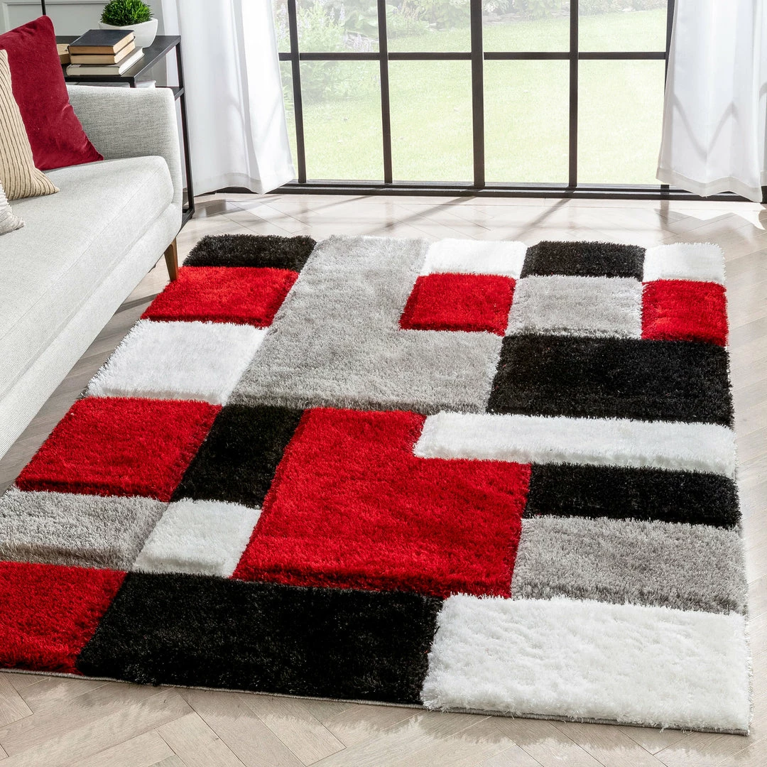 Well Woven Escondido Red Modern Geometric 3D Textured Shag Rug 1 Well Woven Escondido Red Modern Geometric 3D Textured Shag Rug