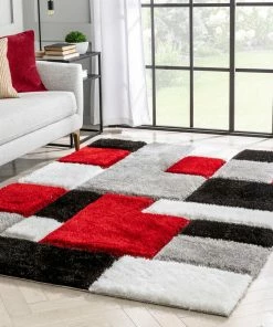Well Woven Escondido Red Modern Geometric 3D Textured Shag Rug 24 Well Woven Escondido Red Modern Geometric 3D Textured Shag Rug