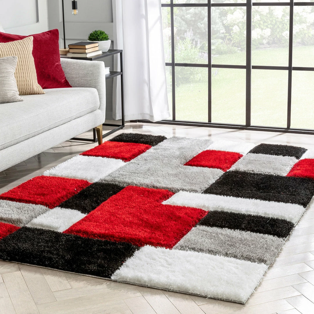 Well Woven Escondido Red Modern Geometric 3D Textured Shag Rug 12 Well Woven Escondido Red Modern Geometric 3D Textured Shag Rug