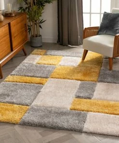 Well Woven Escondido Yellow Modern Geometric 3D Textured Shag Rug By Chill Rugs