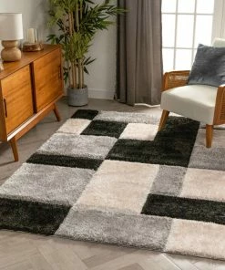 Well Woven Escondido Black Modern Geometric 3D Textured Shag Rug