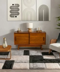 Well Woven Escondido Black Modern Geometric 3D Textured Shag Rug