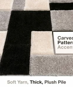 Well Woven Escondido Black Modern Geometric 3D Textured Shag Rug