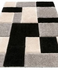 Well Woven Escondido Black Modern Geometric 3D Textured Shag Rug