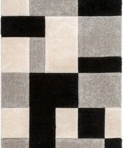 Well Woven Escondido Black Modern Geometric 3D Textured Shag Rug
