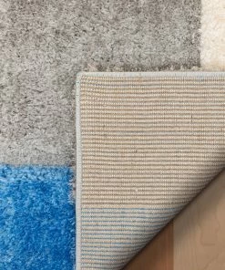 Well Woven Escondido Modern Geometric Boxes Shag Light Blue 3D Textured Thick & Soft Shag Rug