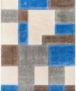 Well Woven Escondido Modern Geometric Boxes Shag Light Blue 3D Textured Thick & Soft Shag Rug