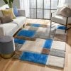 Well Woven Escondido Modern Geometric Boxes Shag Light Blue 3D Textured Thick & Soft Shag Rug