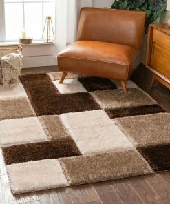 Well Woven Escondido Brown Modern Geometric 3D Textured Shag Rug