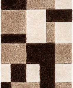 Well Woven Escondido Brown Modern Geometric 3D Textured Shag Rug