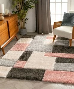Well Woven Escondido Blush Modern Geometric 3D Textured Shag Rug