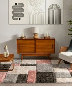 Well Woven Escondido Blush Modern Geometric 3D Textured Shag Rug