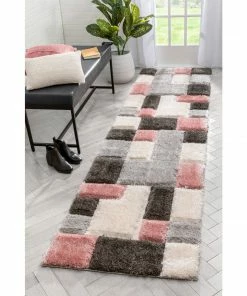 Well Woven Escondido Blush Modern Geometric 3D Textured Shag Rug
