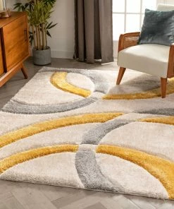 Well Woven Bevel Yellow Modern Geometric 3D Textured Shag Rug