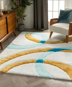 Well Woven Bevel Blue Modern Geometric 3D Textured Shag Rug